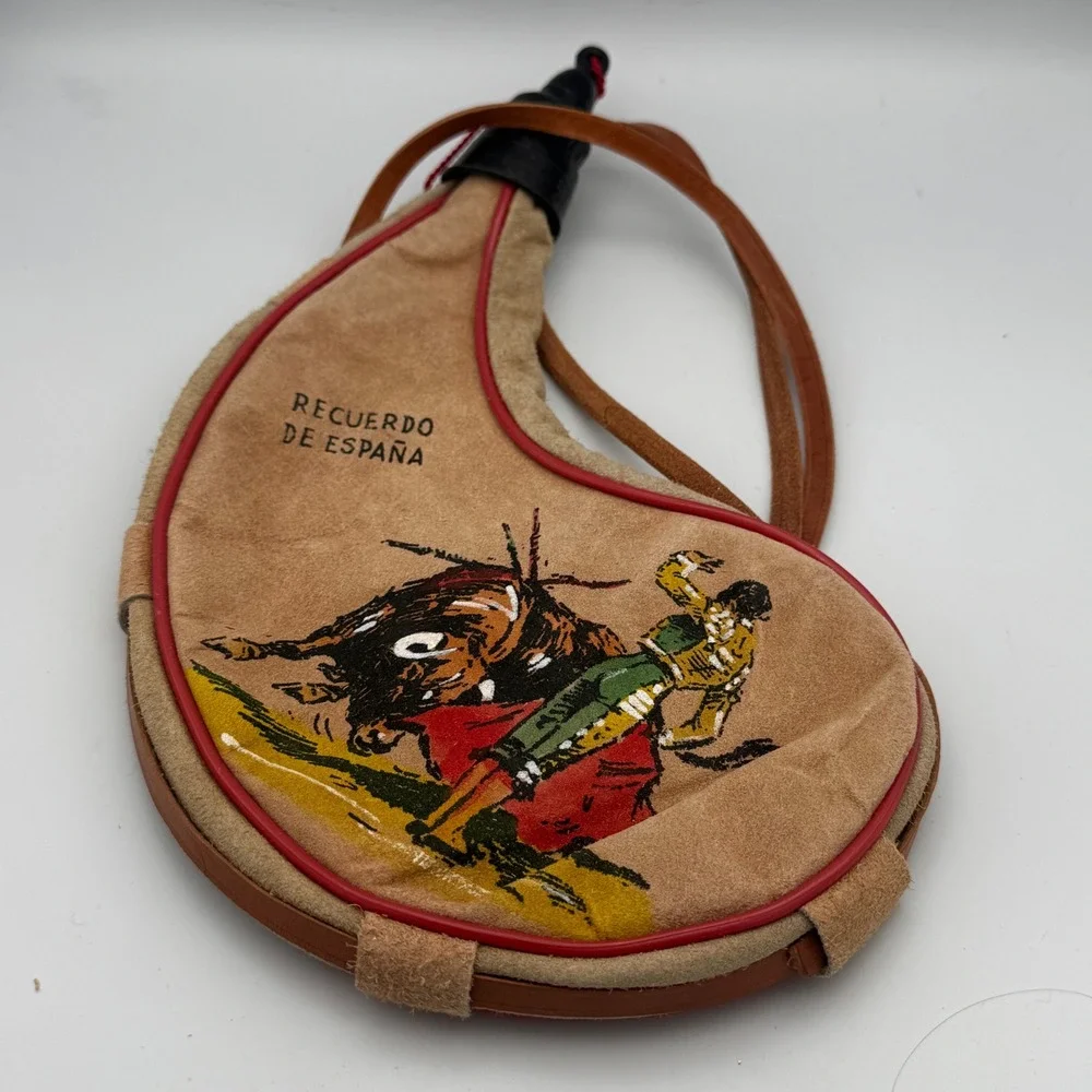Spanish Wine Bota Bag Recuerdo de España Vintage Suede Wine Skin Canteen
